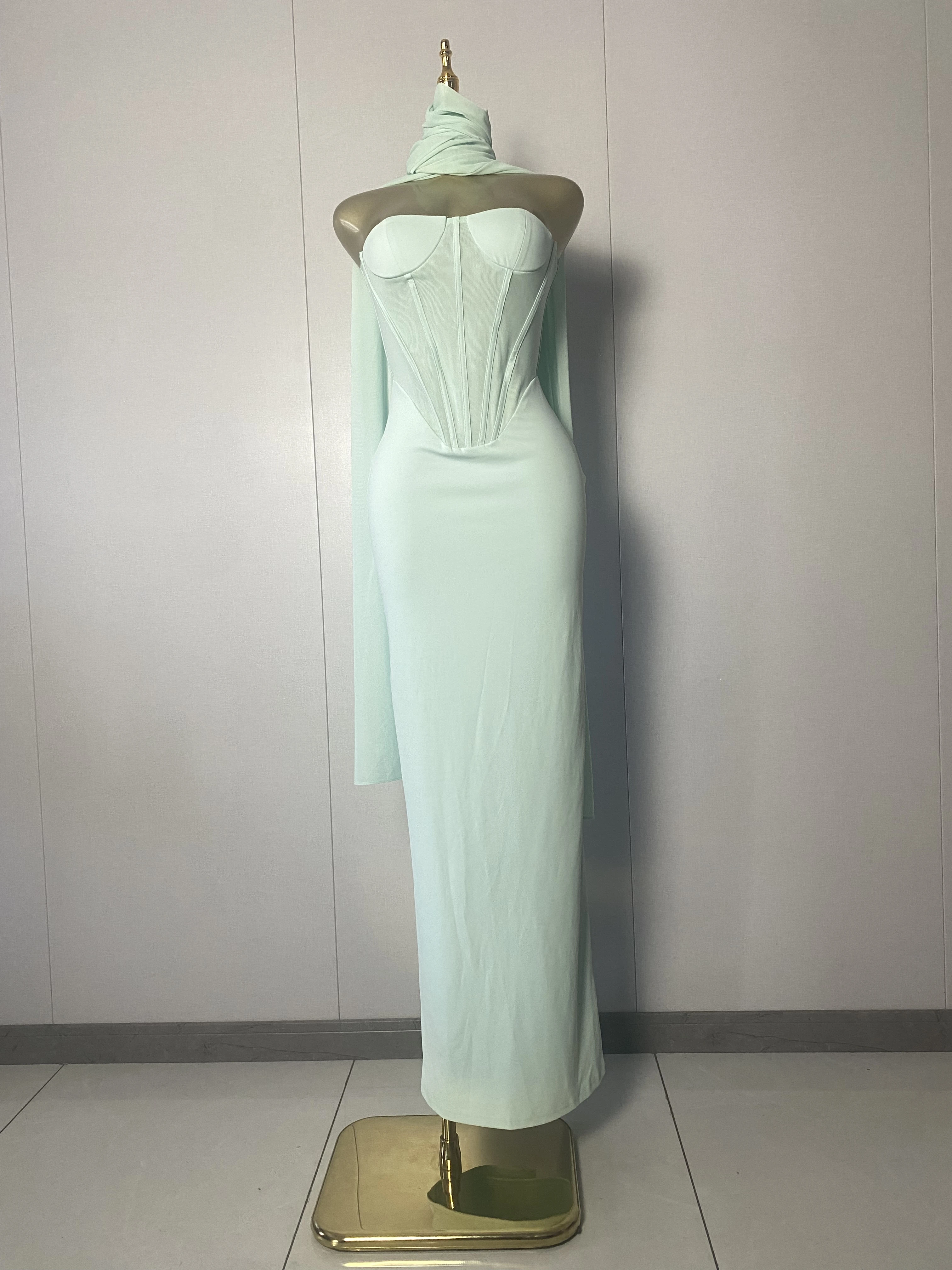 

New Women Sexy Strapless Ribbon Midi Bodycon Mint Dress 2025 Elegant Evening Club Luxury Birthday Party Dresses
