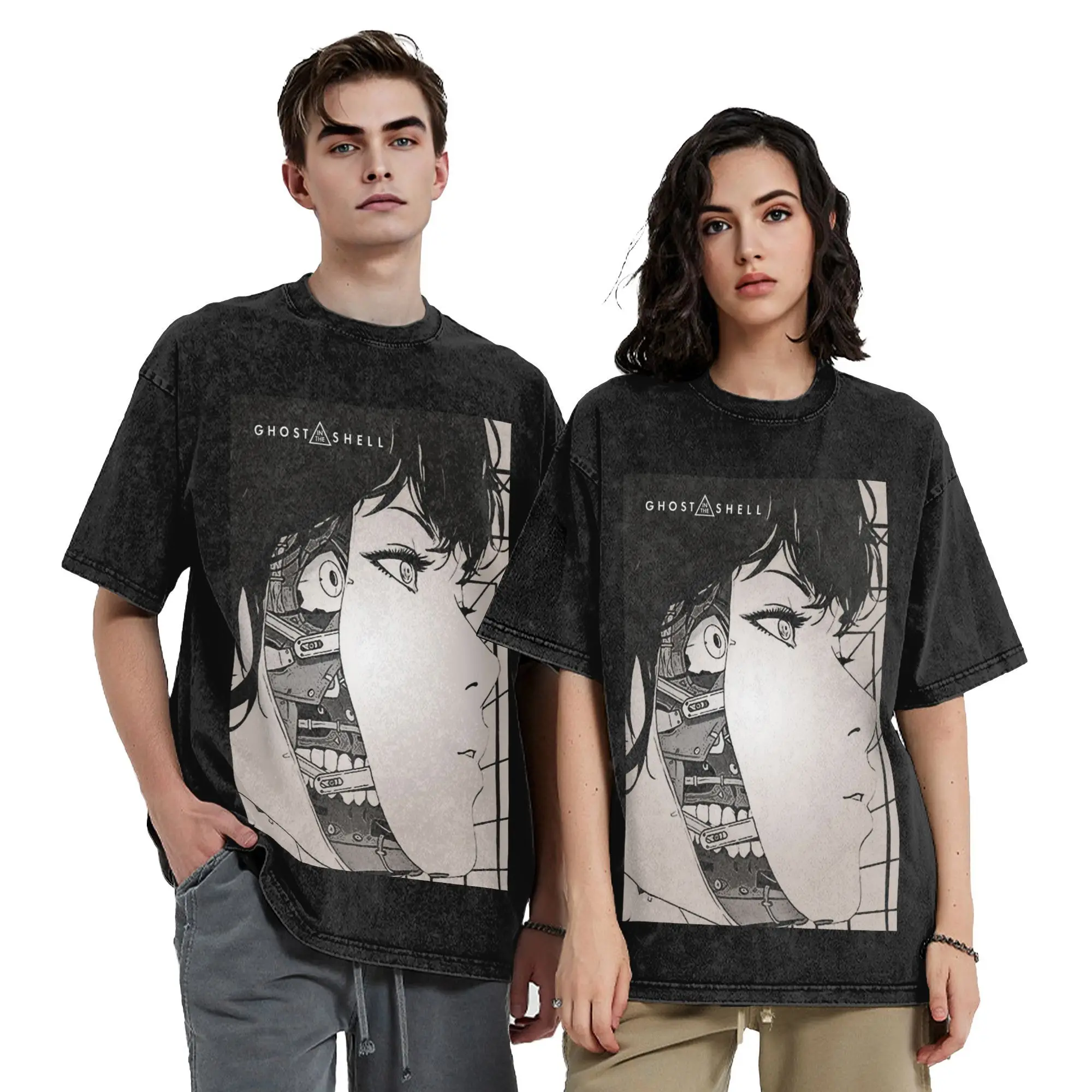 Washed T Shirt Ghost in the Shell Hip Hop Novelty T-Shirt Harajuku  Streetwear Cotton Summer Tops Tee Shirt for Men Women