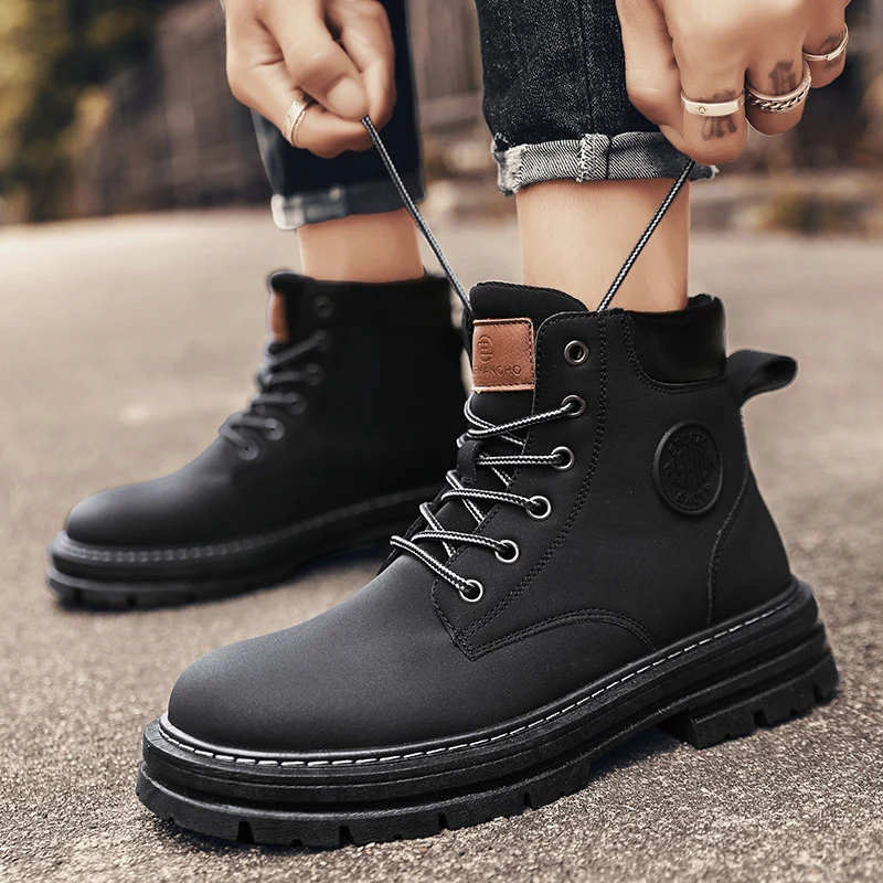 Мужские ботильоны высокие военные ботинки мартинсы ковбойские уличные рабочие защитные ботинки мотоциклетная тактическая Обувь На Шнуровке прогулочная обувь