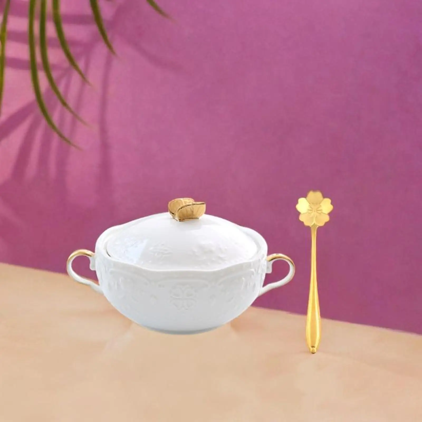 Elegant Ceramic Soup Bowl with Lid and Spoon French Onion Soup Serving Bowl for Kitchen Dinnerware view 2
