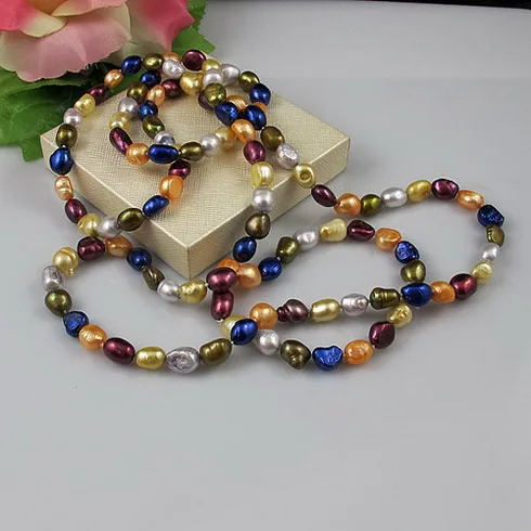 

New 120cm Multicolor Long Pearl Necklace 7mm Baroque Freshwater Pearl Fashion Jewelry Handmade Party Birthday Perfect Lady Gift