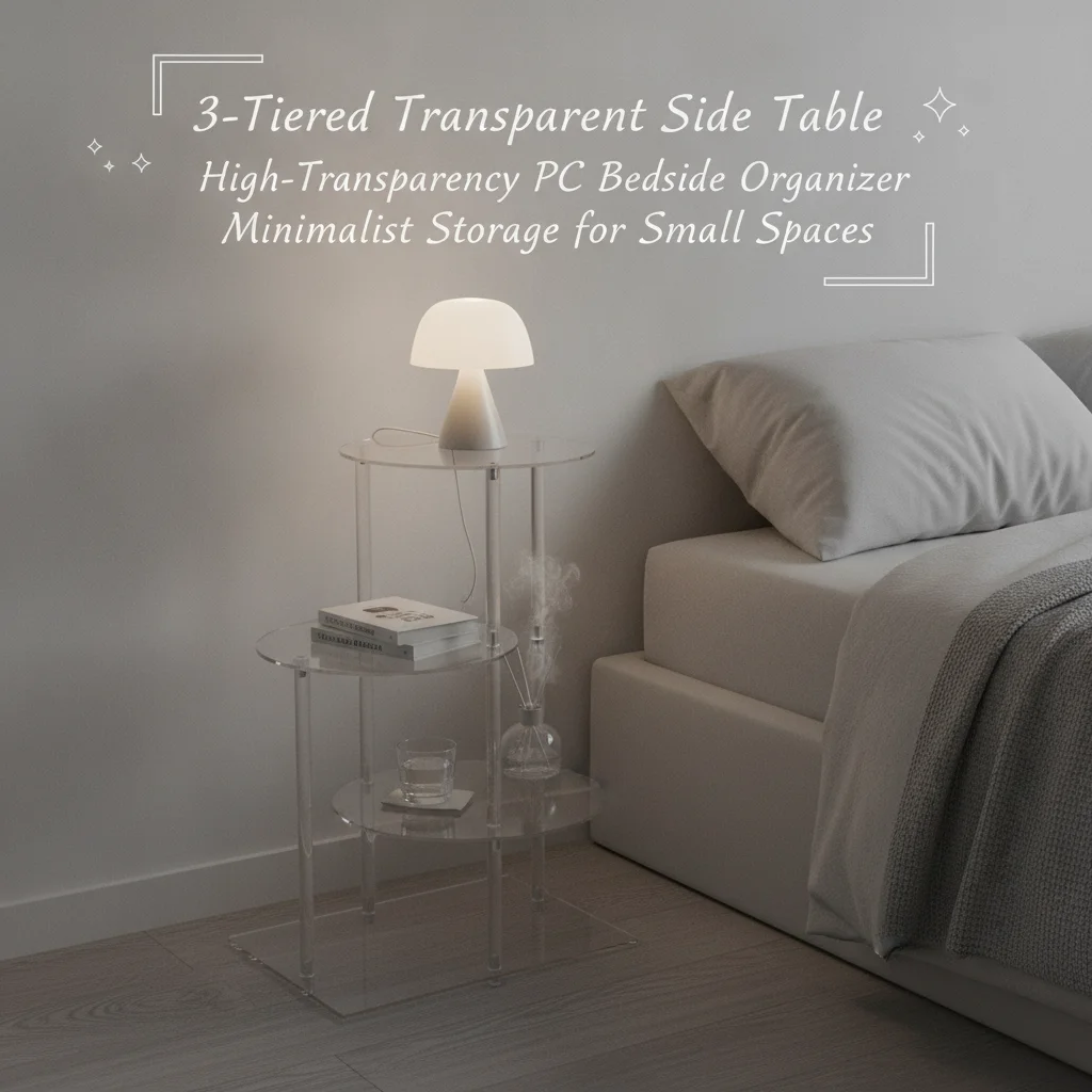 Clear 3-Tier Round Side Table, Acrylic Nightstand with Open Storage Shelf, Modern End Table for Bedroom Living Room, 30cm Diameter, PC Material
