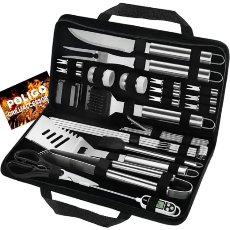 

29 PCS BBQ Grill Accories Stainl Steel BBQ Tools Grilling Tools Set with Storage Bag for Fathers Day Dads Birthday Presents - C