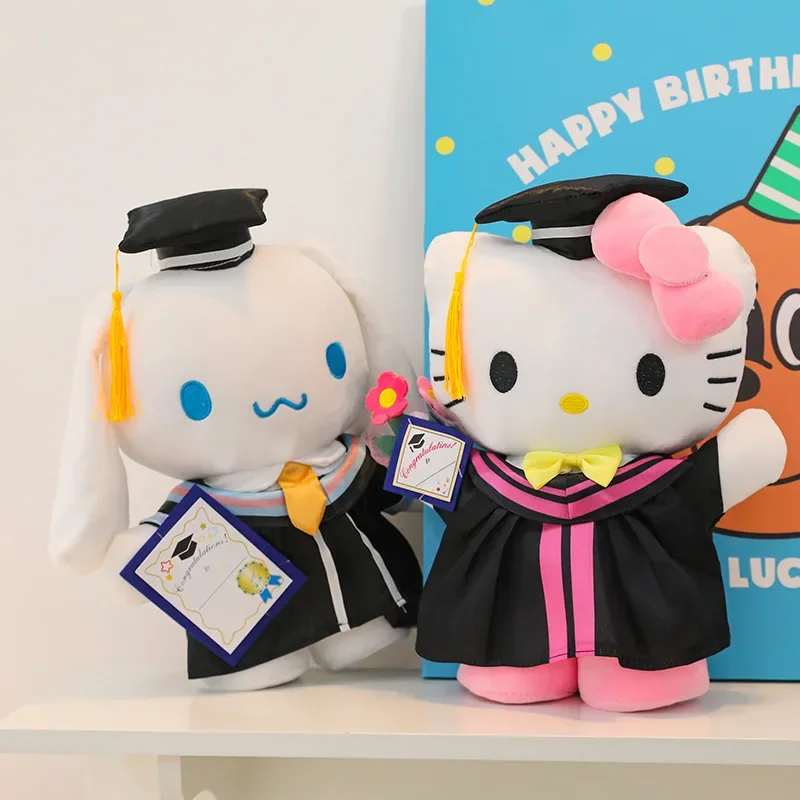 

Sanrio Anime Plush 35cm Cinnamoroll My Melody Kuromi Hello Kitty Uniform Graduation Doctor's Hat Plushies Toy Student Gift