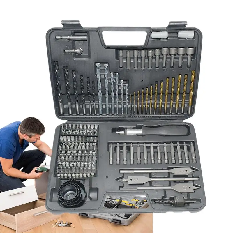 

Drill Bit Set Drill Bits For Wood Full Combo Kit With Carrying Case For Repair Woodworking Metalworking Masonry Carpentry Home