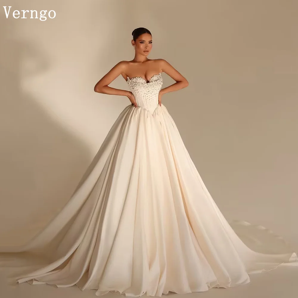 

Verngo Appliques Satin Wedding Dress Sweetheart A Line Bride Dresses Women Elegant Modern Bridal Gowns Customized