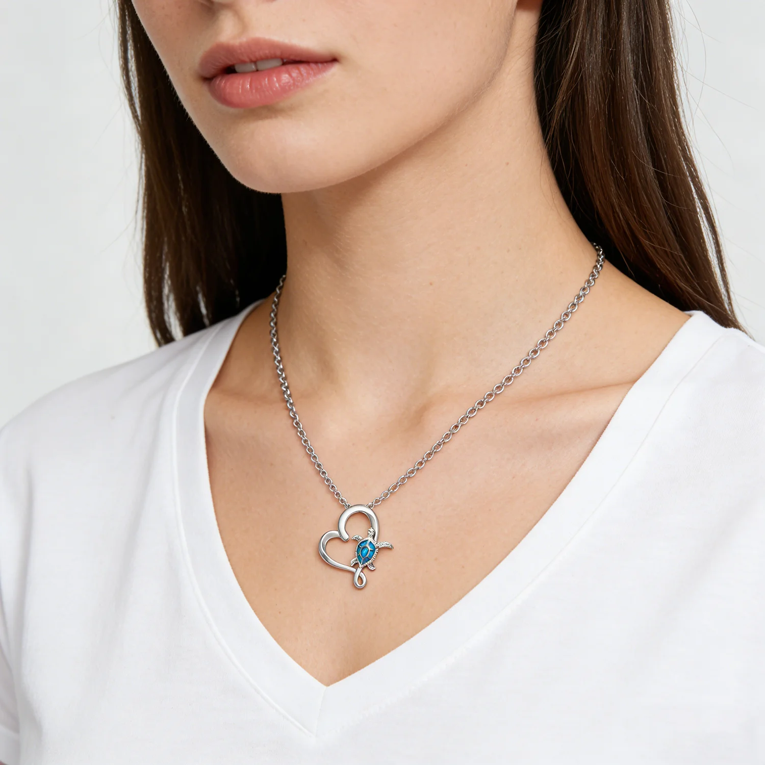 Heart Lock Turtle Necklace, Blue Opal Pendant for Her,Promise Love Ocean Jewelry Gift,18