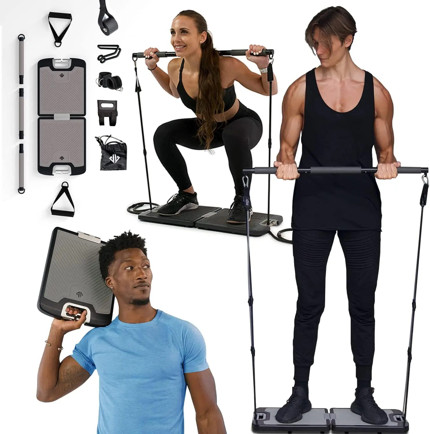 

- Portable Home Gym Strength Training Equipment, at Home Gym | All in One Gym - Resistance Bands, Base Holds Gym Bar & H