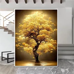 Abstract Luxury Lucky Gold Tree Mosaic Diy Diamond Painting For Living Room Home Decor Modern Rich Money Tree Wall Art Full Dril