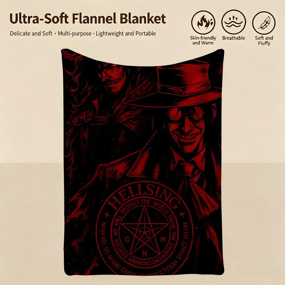 Anime H-Hellsing-g Throw Warm Soft Flannel Blanket, Multi-use for Sofa Bed Camping Travel Nap