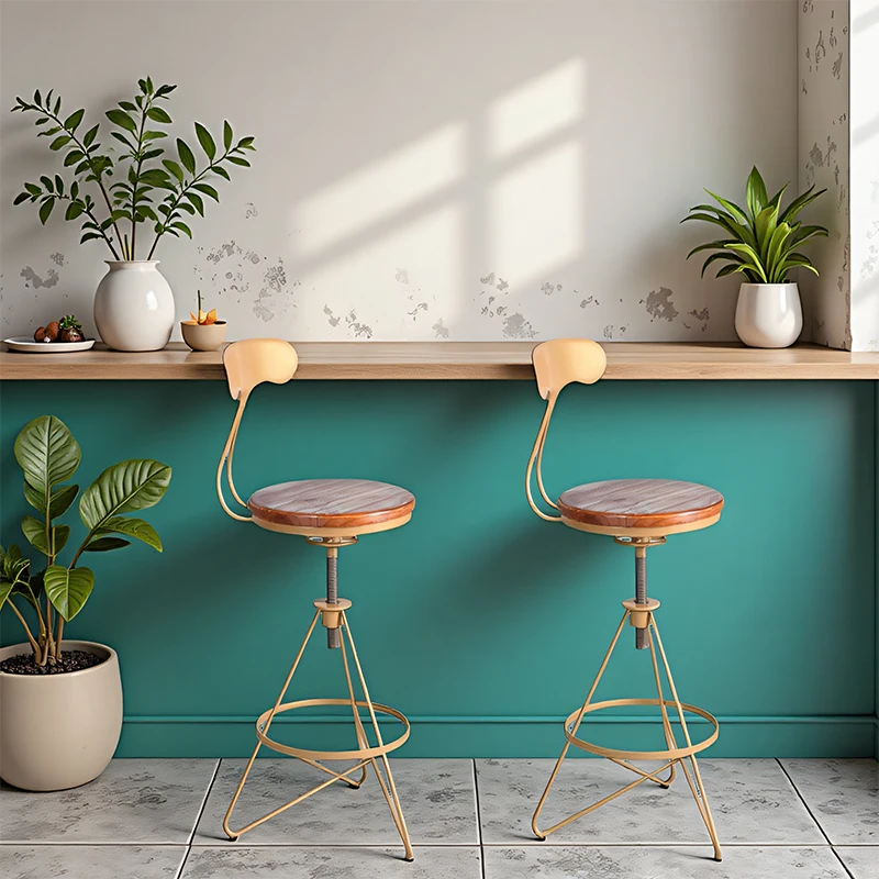 

wrought iron bar chair can be lifted at the front desk Bar chair Homestay home leisure backrest Dining chair Bar stool