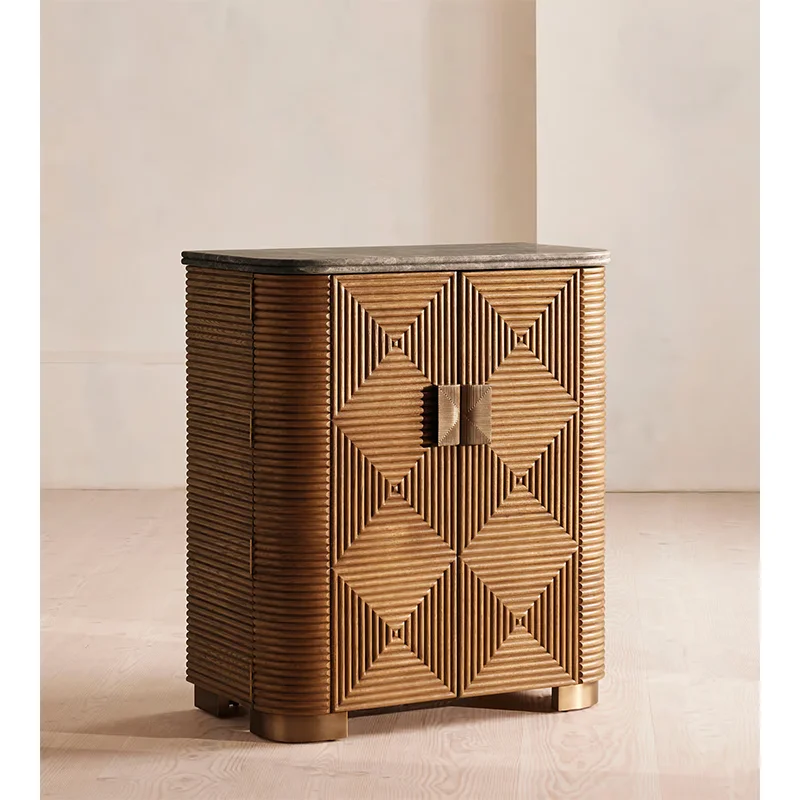 Meticulously Crafted Dinningroom Cupboard Diamond Design OAK Wood Storage Cabinet