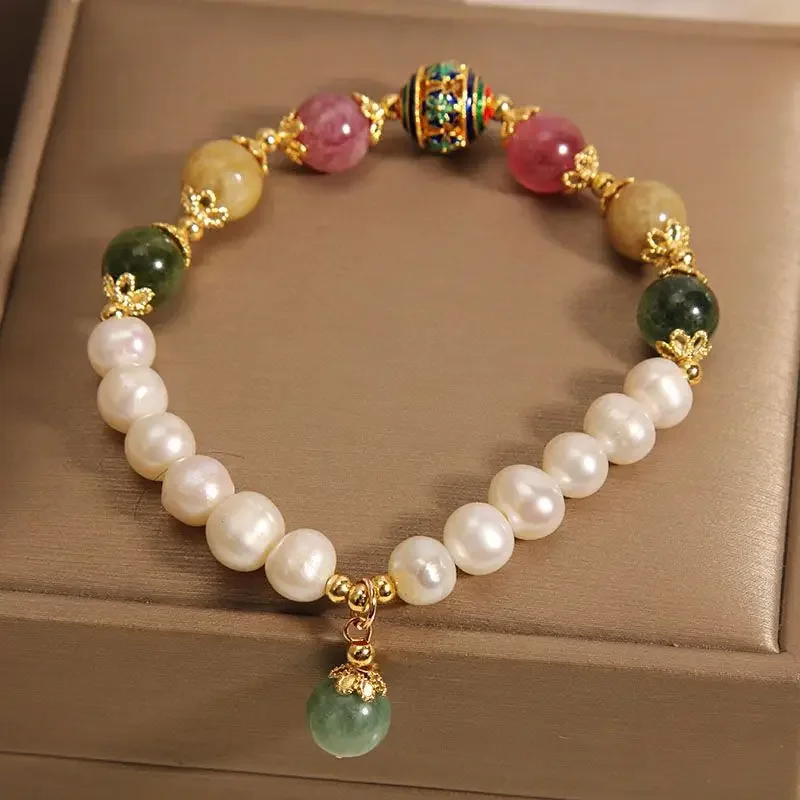 

Mencheese Freshwater Pearl Bracelet for Women Special Interest Light Luxury High-Grade Quartz Jade Bracelet Gift for Bestie