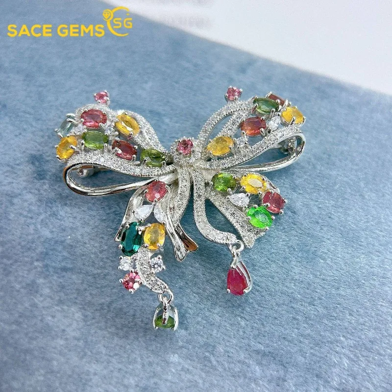 

SACE GEMS Новая брошь из стерлингового серебра 925 пробы с натуральным турмалином 3*4 мм для женщин, для помолвки, коктейльных вечеринок, изысканный ювелирный подарок