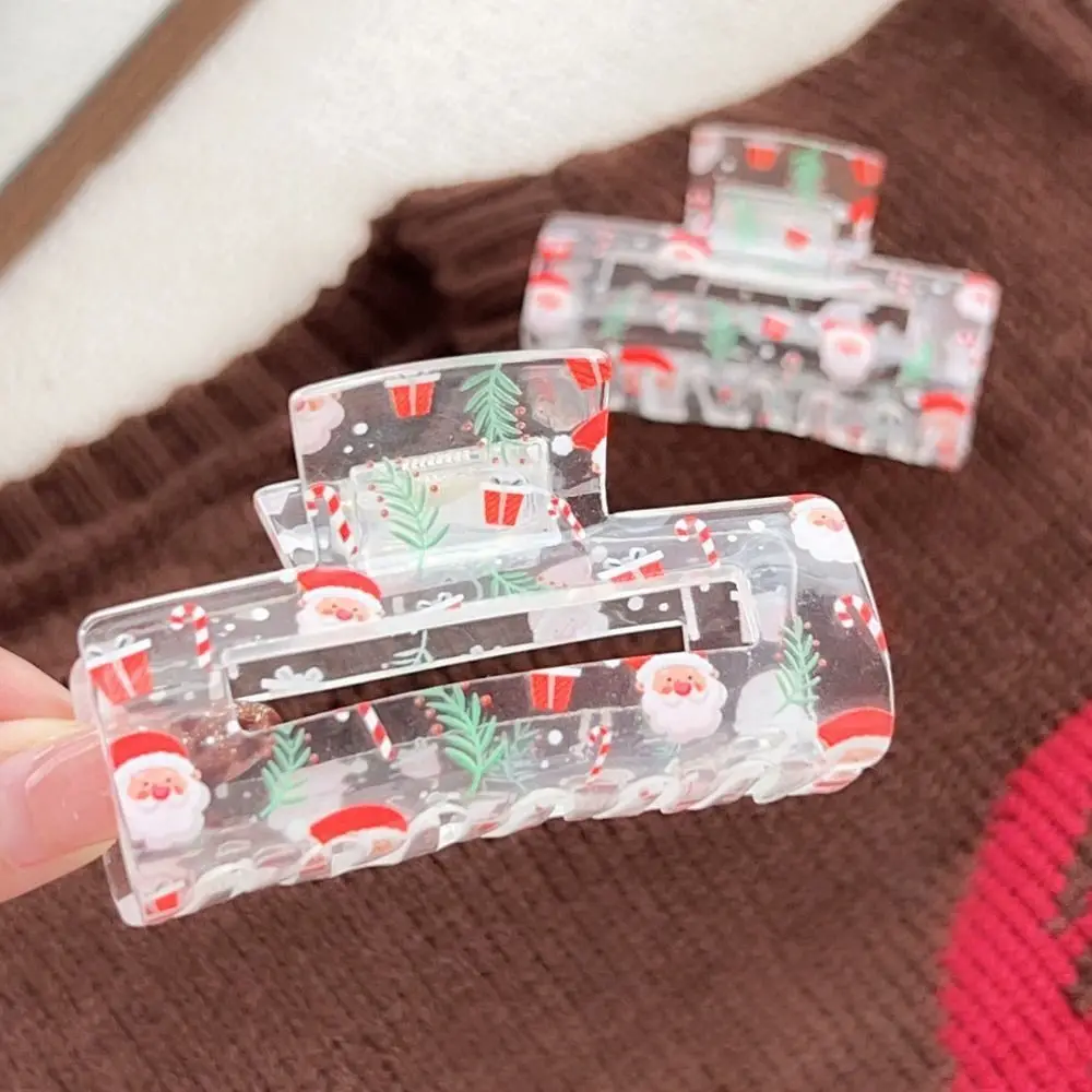 Creative Christmas Hair Claw Clip Cartoon Snowman Women's Christmas Clip Lightweight Transparent Santa Claus Hair Clamps
