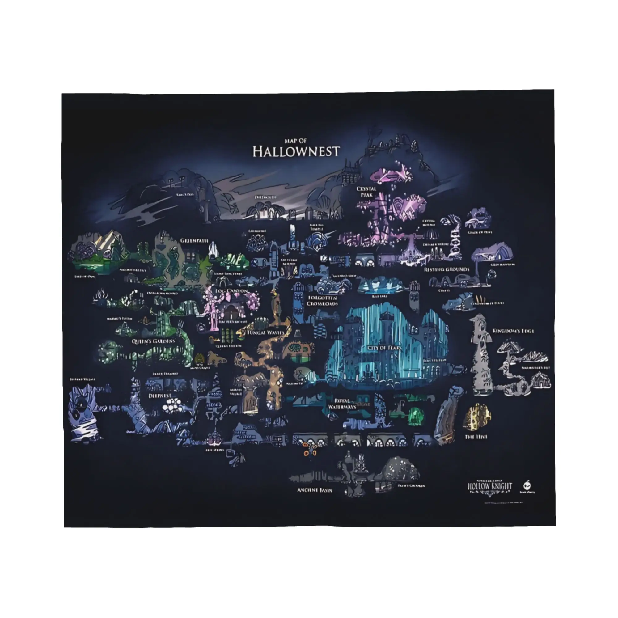 Hollow Knight Silksong Map Knitted Blanket Gaming Map Flannel Throw Blanket Summer Air Conditioning Personalised Warm Bedspread