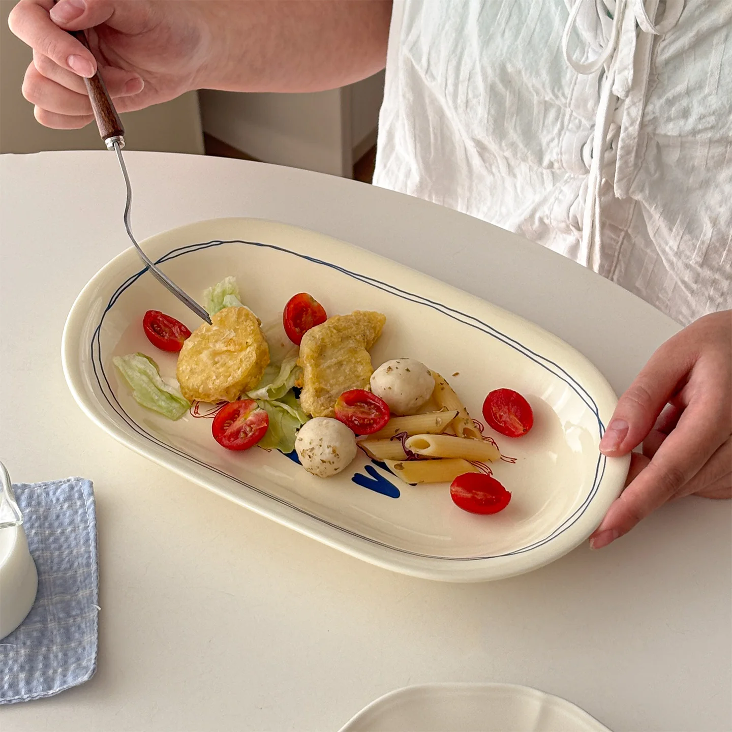 Ins النمط الإيطالي طبق بيضاوي خمر زهرة مطبوعة أواني الطعام السيراميك السباغيتي أطباق لحم فرن الميكروويف الآمن