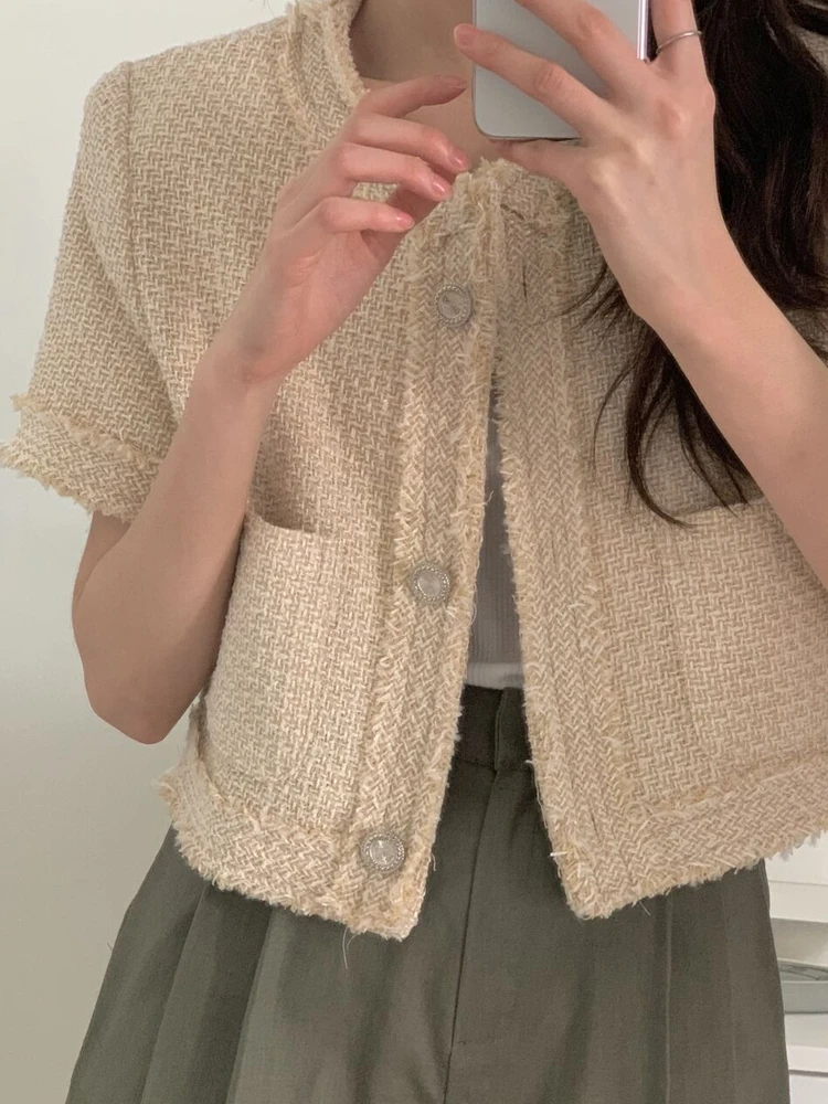 Chique ort Sve round Ne Single Button Design Sensation Bovenkleding Dames Faion Spring 2024 Ele Commute Sle Top