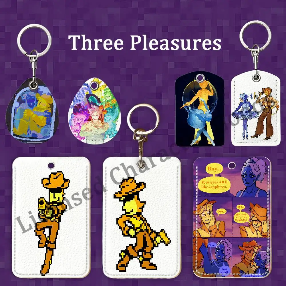 D-Deltarune Yellow Blue Blellow Rectangle Card Case Keychain Access Card Bag Key Tag Ring Leather Card Holder Key Ring Access
