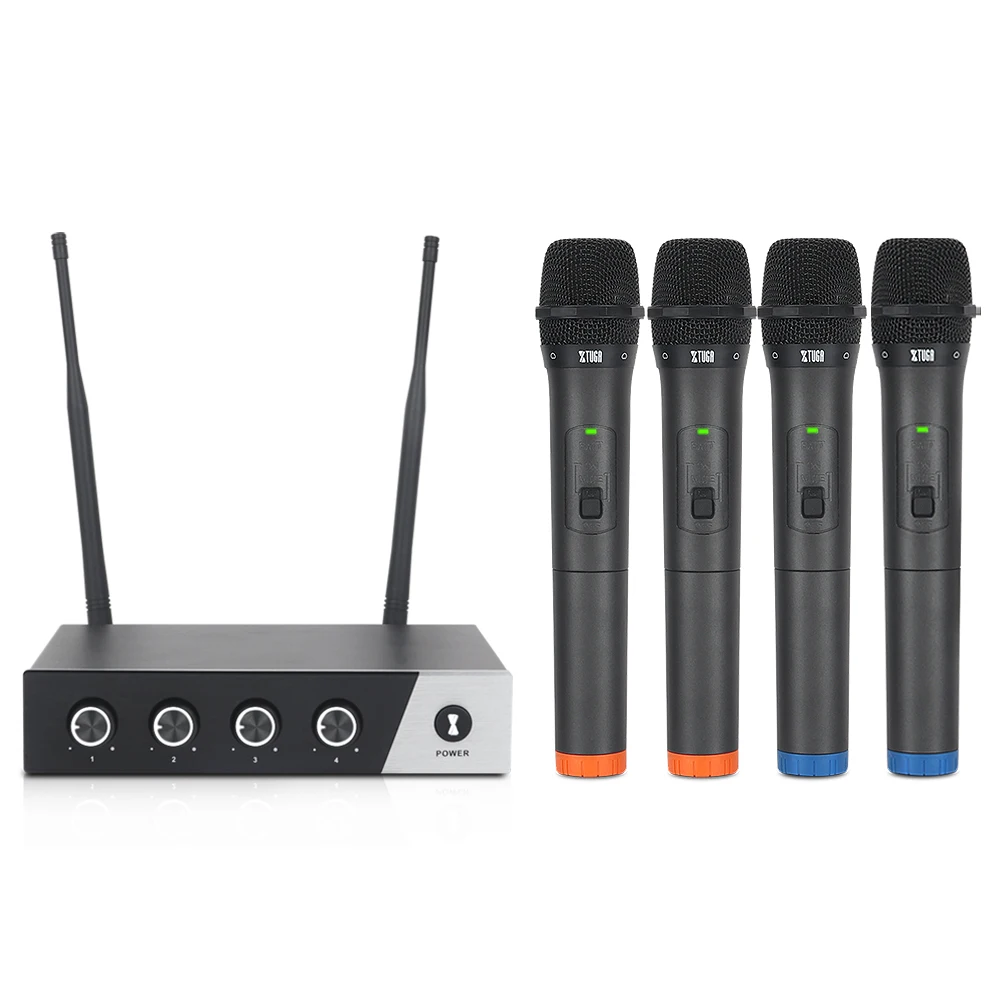 

High-quality wireless mic system four handheld 4 channel UHF microphone sets