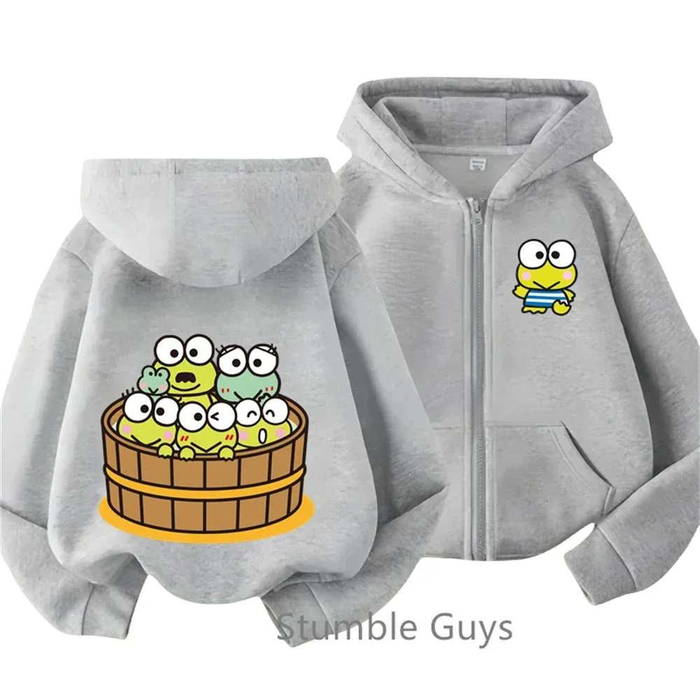 2025 New Kero Kero Keroppi Zipper Hoodie Kids Clothes Boys Fashion Girls Sweater Casual Long Sleeve Anime Sonic Trucksuit