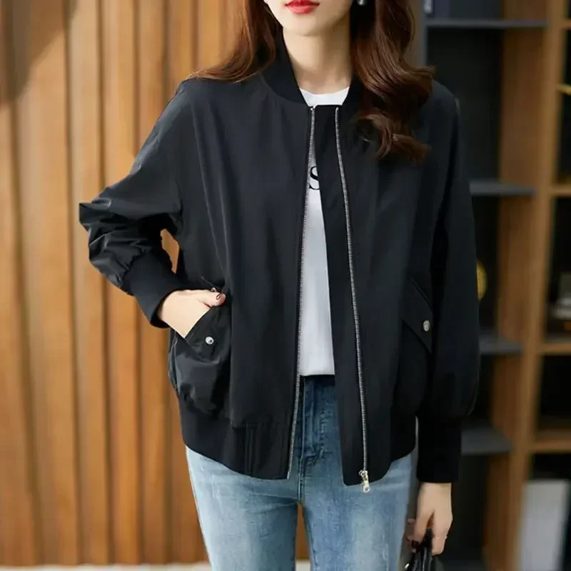 Zip-up Plain Women's Bomber Jackets Fashion High Quality Korean Reviews Clothes Female Baseball Aviator Coats Trend 2024 Deals