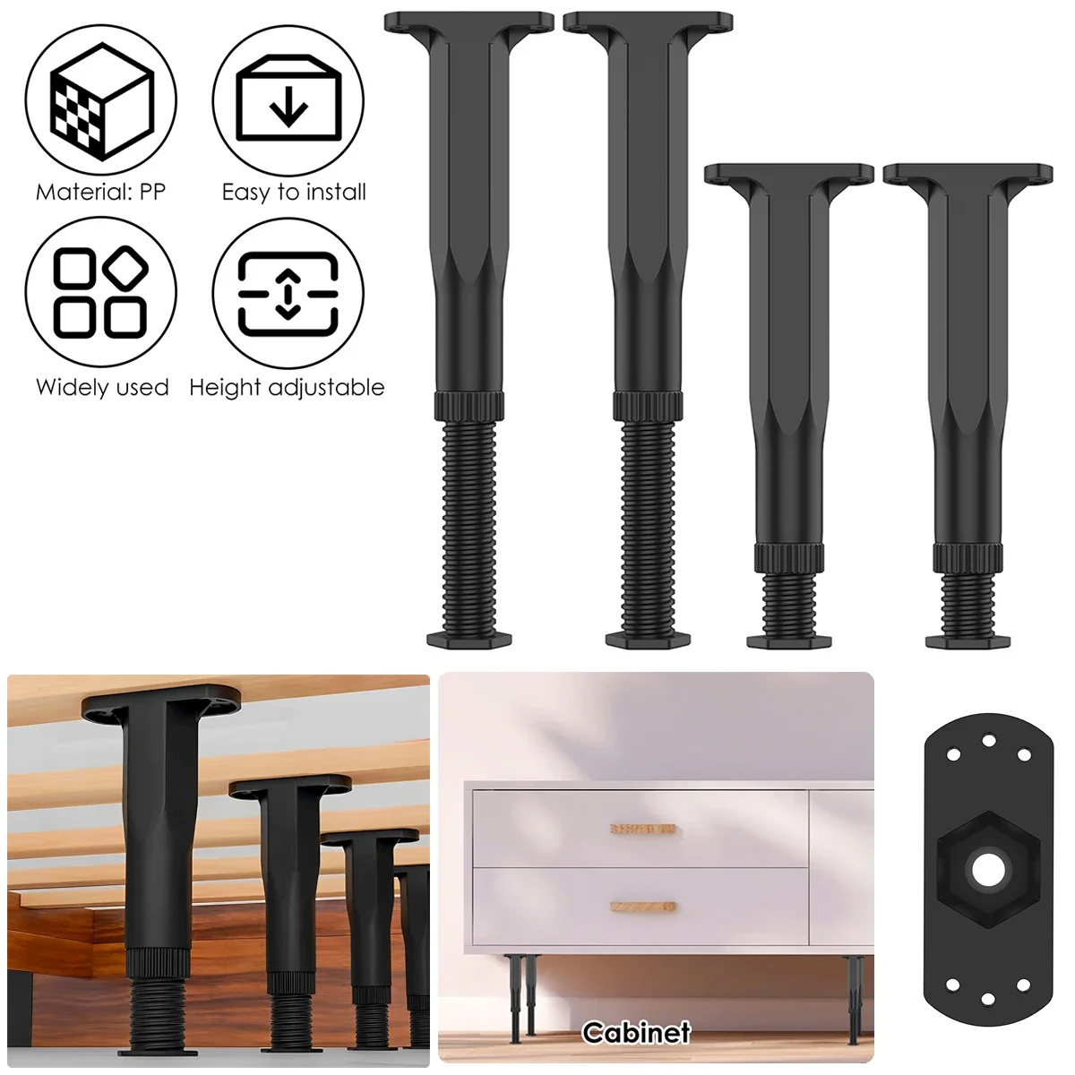 4 ชิ้น/เซ็ต Bed Beam สนับสนุนเท้าปรับ 7.8-15 นิ้วเฟอร์นิเจอร์ความสูงวงเล็บกรอบ Center แผ่นรองรับขาสําหรับตู้