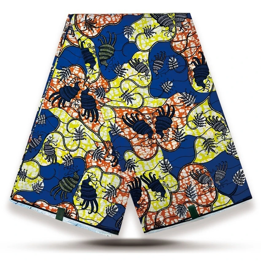 

Настоящая гарантированная высококачественная африканская ткань с восковым принтом, настоящая ткань Pagne Tissu Ankara Wax Loincloth, 100% хлопок, воск YG5-611-1