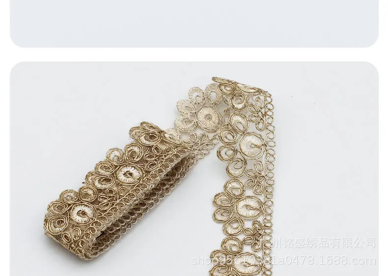 2 Yards 4cm Wide Gold Edge Polyester Embroidery Lace Trim for Bridal Wedding Gown Costume Design Lace Ribbon
