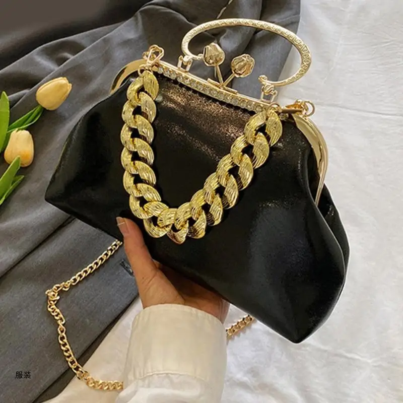 D0UD Elegant Sparkling Shoulder Bag Clutch Purse Evening Bag Women Prom Handbag With Thick Chain Banquets Party Crossbody Bag