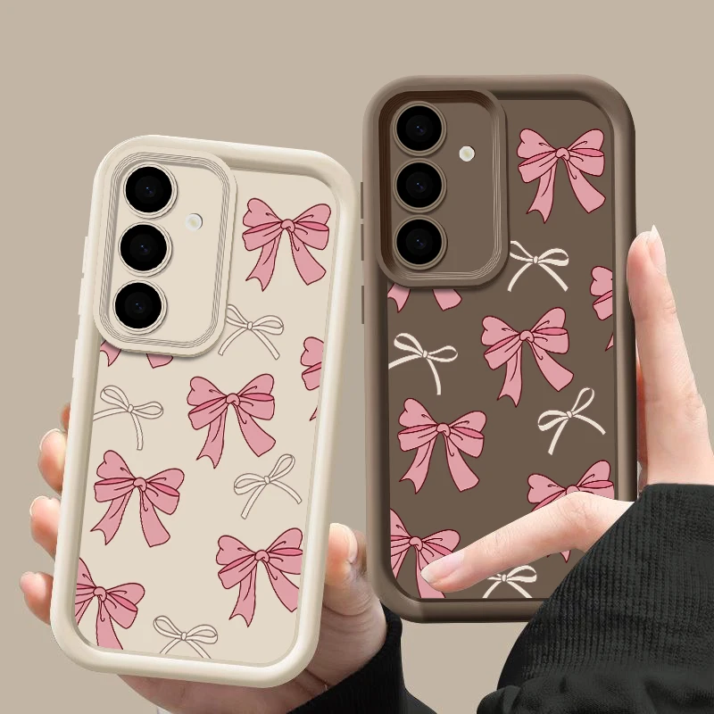 ربطة القوس فيونكة غطاء من السيليكون لهاتف سامسونج جالاكسي S25 Edge S24 Ultra S23 S22 Plus S24 S21 S20 FE A17 A56 A36 A26 A16 A55 A35 A15 غطاء