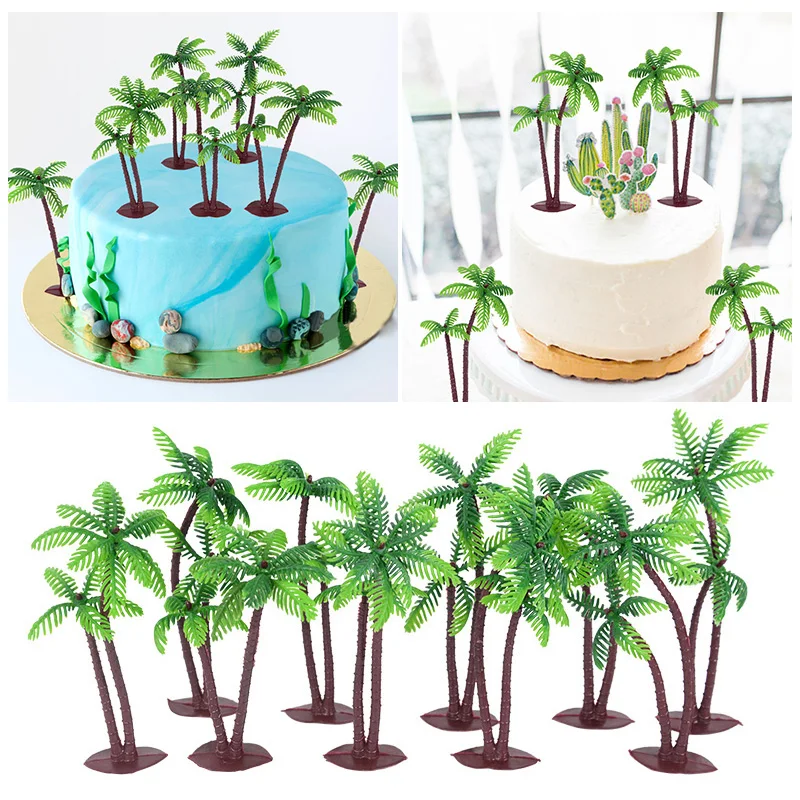 5/10pcs Coconuts Tree Palm Tree Cake Toppers Tropical Hawaiian Baby Shower Wedding Birthday Party  Island Theme Cake Decorations