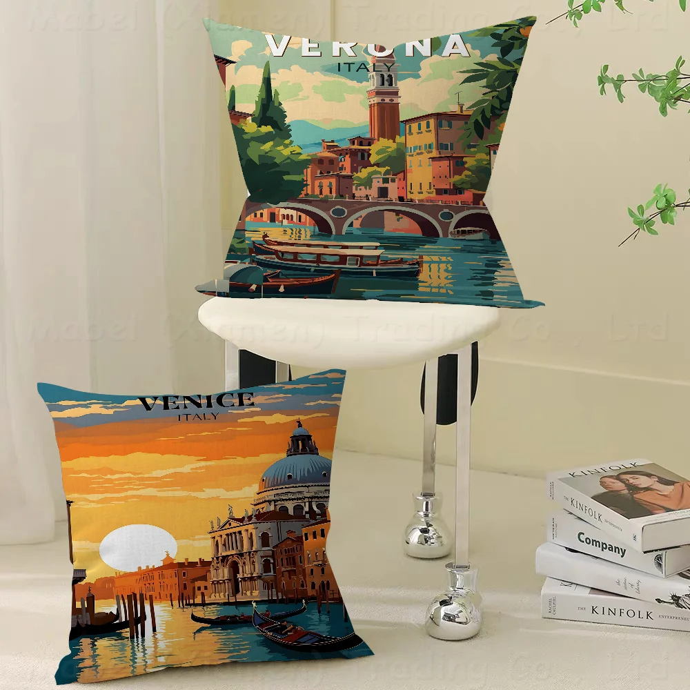 

Florence Venice Italy Typographic Europe TravelCushion Cover Pillowcase Upholstery Sofa Throw Pillow Home Decor Pillowcas