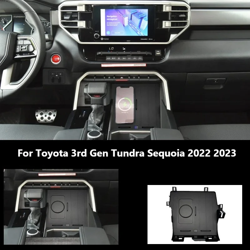 Car Wireless Charger For Toyota 3rd Gen Tundra Sequoia 2022 2023 Mobile Phone Holder Car Intelligent System Fast Charging Pad