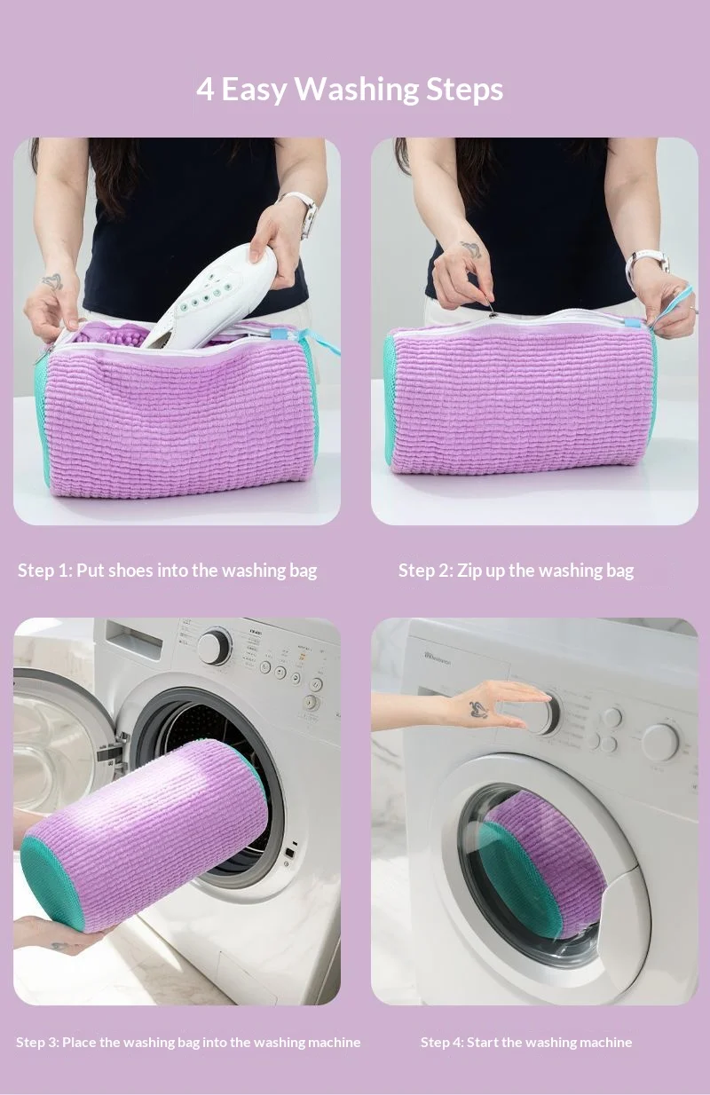 Flauschige Faser 360° ° Surround-Reinigungs-Schuhwaschbeutel – wiederverwendbarer, langlebiger, maschinenwaschbarer Wäschebeutel mit Reißverschluss (1 Stück) – Detail 7