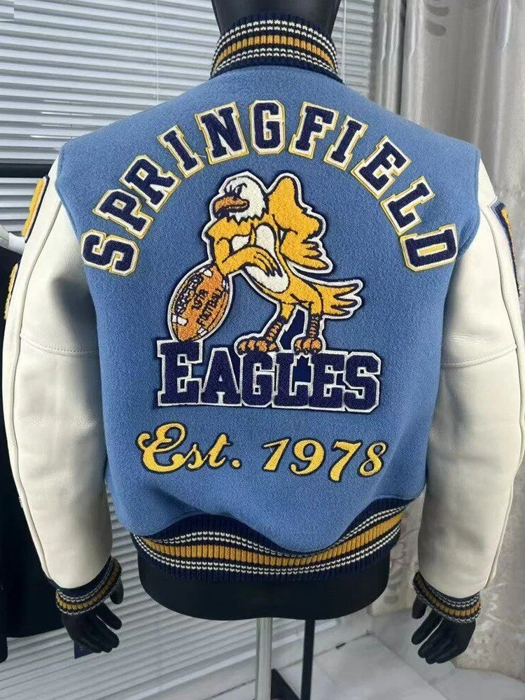 

Ретро американский желтый орел полотенце вышитый бейсбольный трикотаж хлопковый джет мужская зимняя повседневная уличная одежда хлопковое пальто для пар