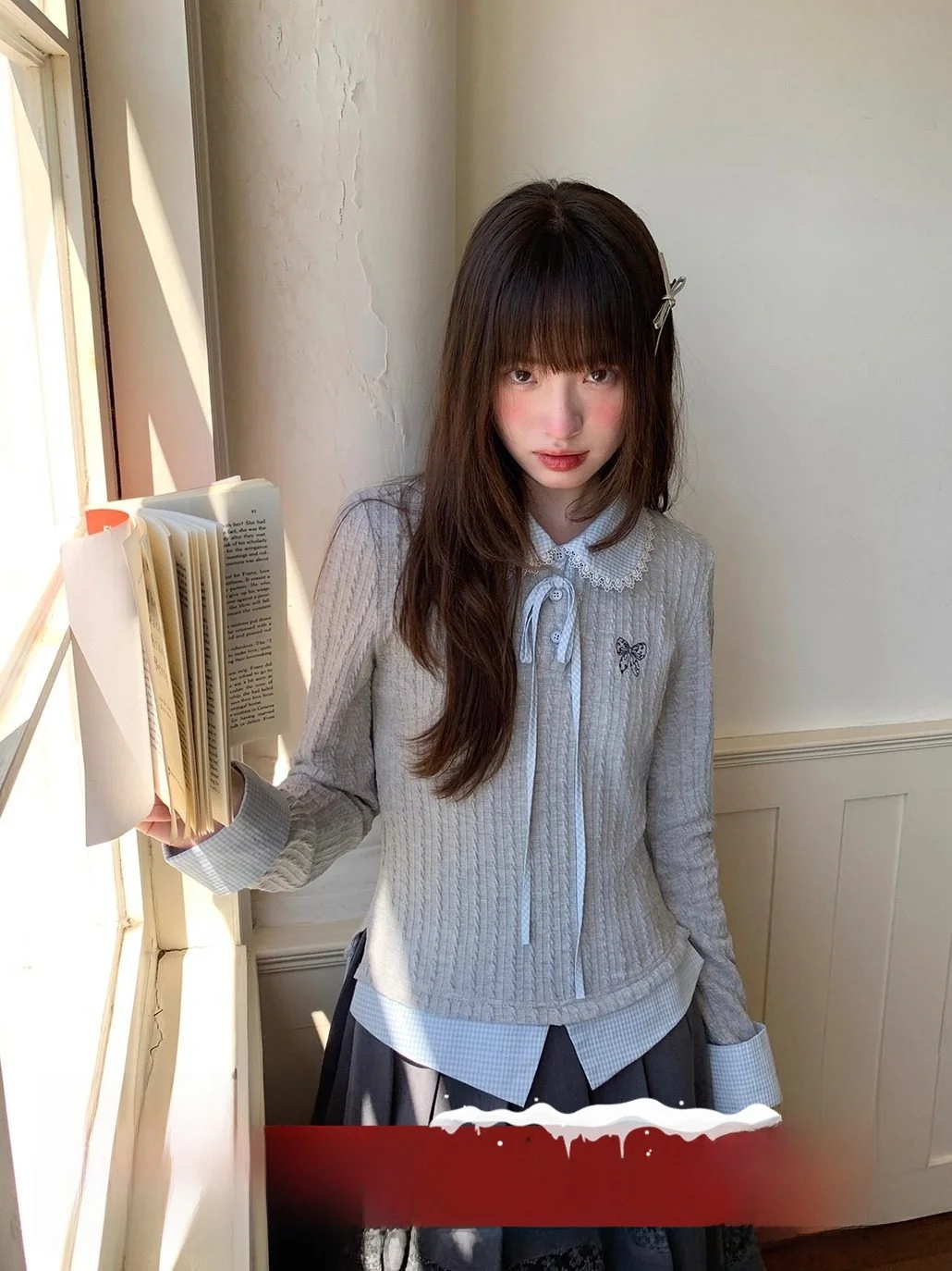 

Утягивающий трикотажный топ с длинным рукавом для женщин, повседневная футболка из полиэфирного волокна для осеннего сезона, универсальная, в стиле слэш-стиль, для колледжа