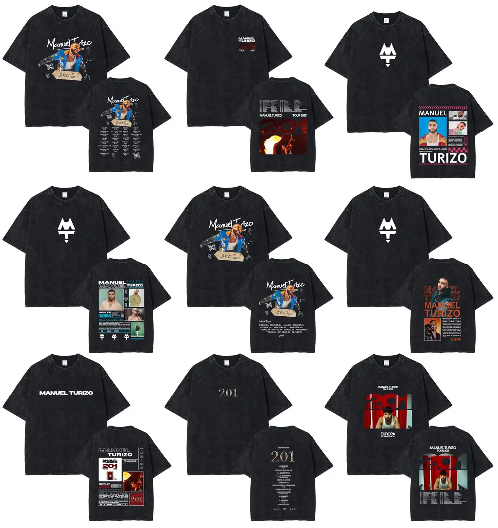 

Manuel Turizo 2000 Tour Series Washed Vintage T-shirt Men Women Fashion Oversized Streetwear Male Casual Cotton Crewneck Tshirt
