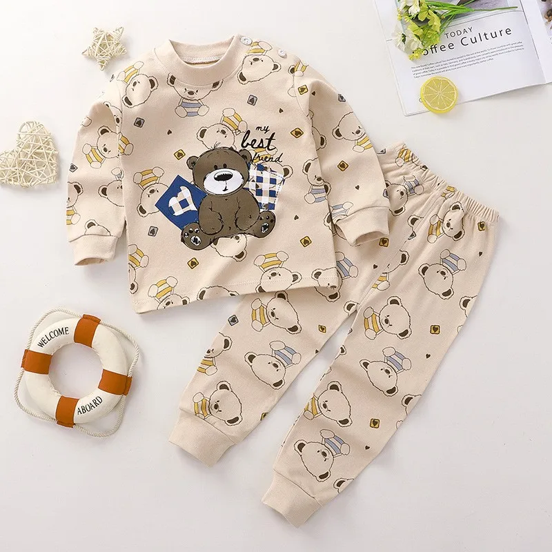 2024 New Autumn Clothig Two Piece Suits Kids Cartoon Sleepwear Suits Toddler Girls Casual Loose Cotton Long Sleeve Tops+Pants