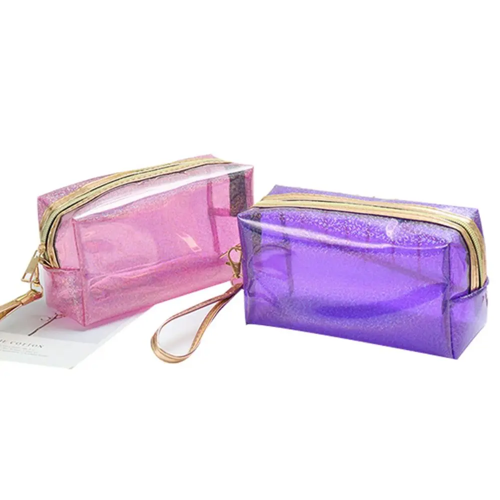 PVC Transparent Zippered Storage Bag with Handle Strap Waterproof Cosmetic Bags Clear Makeup Bag Pouch