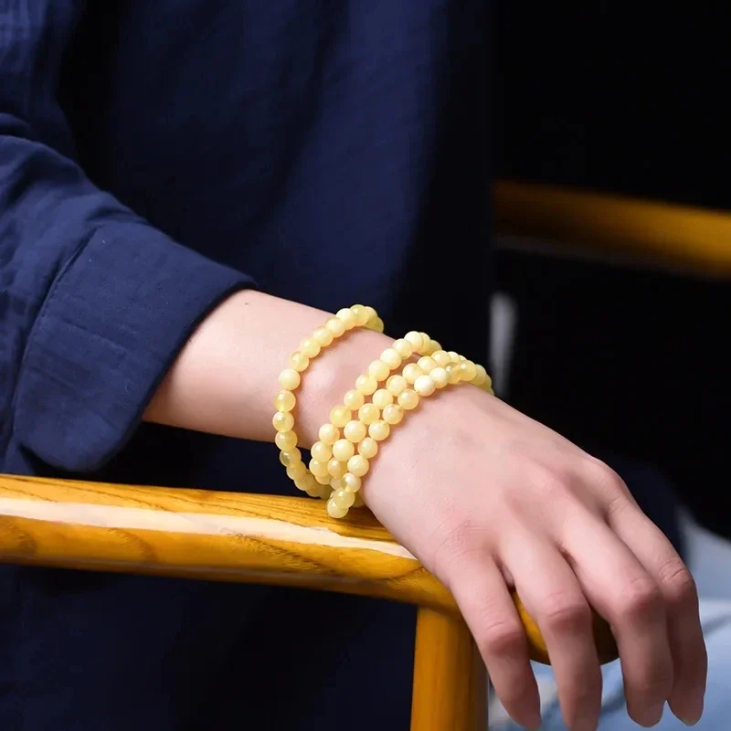 سوار الشمع 108 الخرز زيت الدجاج، الأصفر والقديم شمع العسل العنبر الخرز أساور وقلائد للرجال والنساء الإسورة الموضة #5