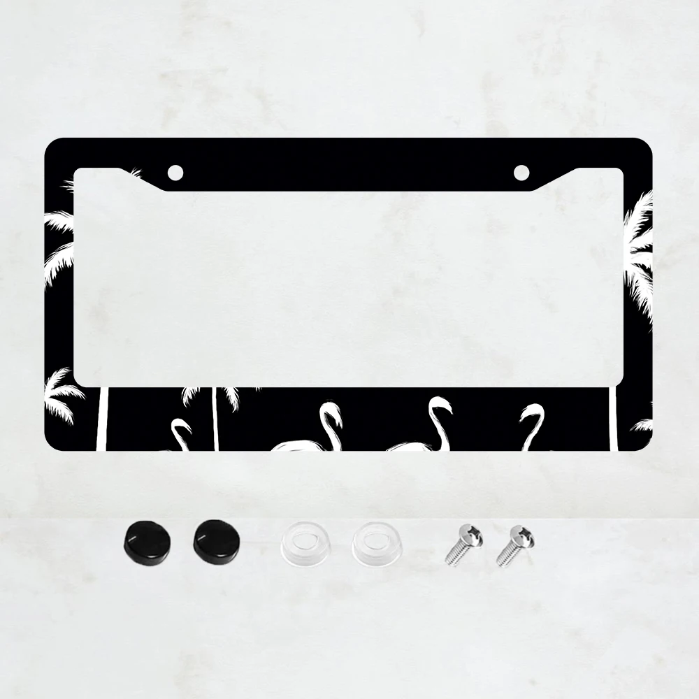 

1PC 2-Hole License Plate Frame in Black and White with Flamingo Design, Aluminum Material, 6x12 Inches, Includes Screws,