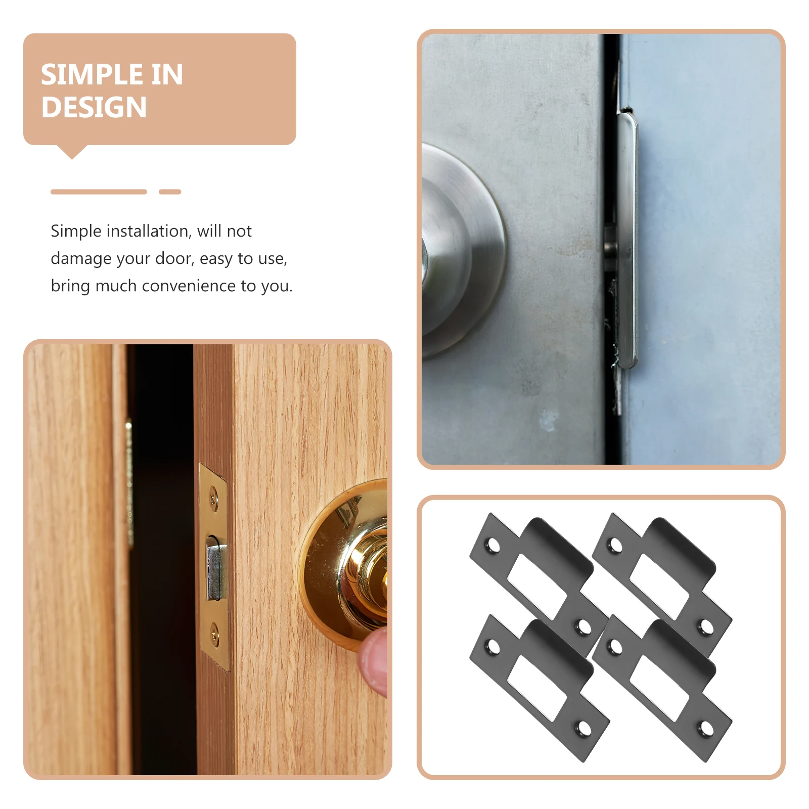 

4pcs Black Door Lock Guide Plates High Strength Stainless Steel Wear Resistant Reinforcement Strike Plates For Hinged Doors