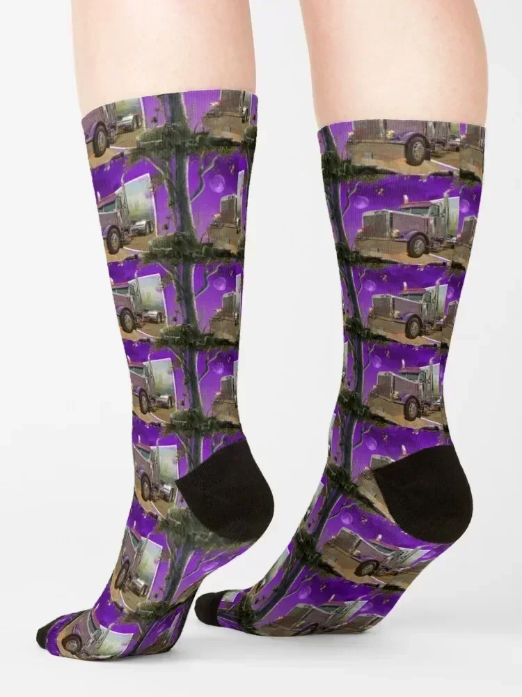 Purple Peterbilt in the Jungle Socks moving stockings custom sports designer Non-slip Socks Woman Men's