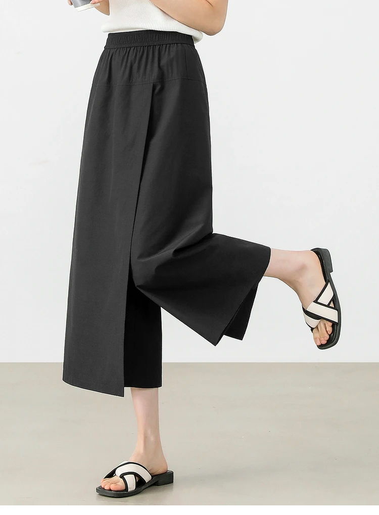 SENTUBILA Black Pants Skirts for Women 2025 Autumn Fashion A-line Wide Leg Pants Casual Loose Slit High Waist Trousers 151K57777