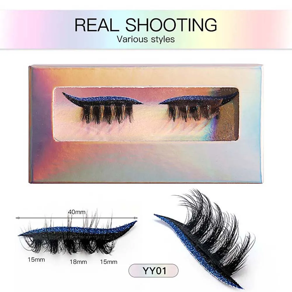 Eye Shadow Eyelashes Color Eye Shadow False Eyelashes 3D Extension Individual Self-adhesive False Eyelashes Colorful Makeup
