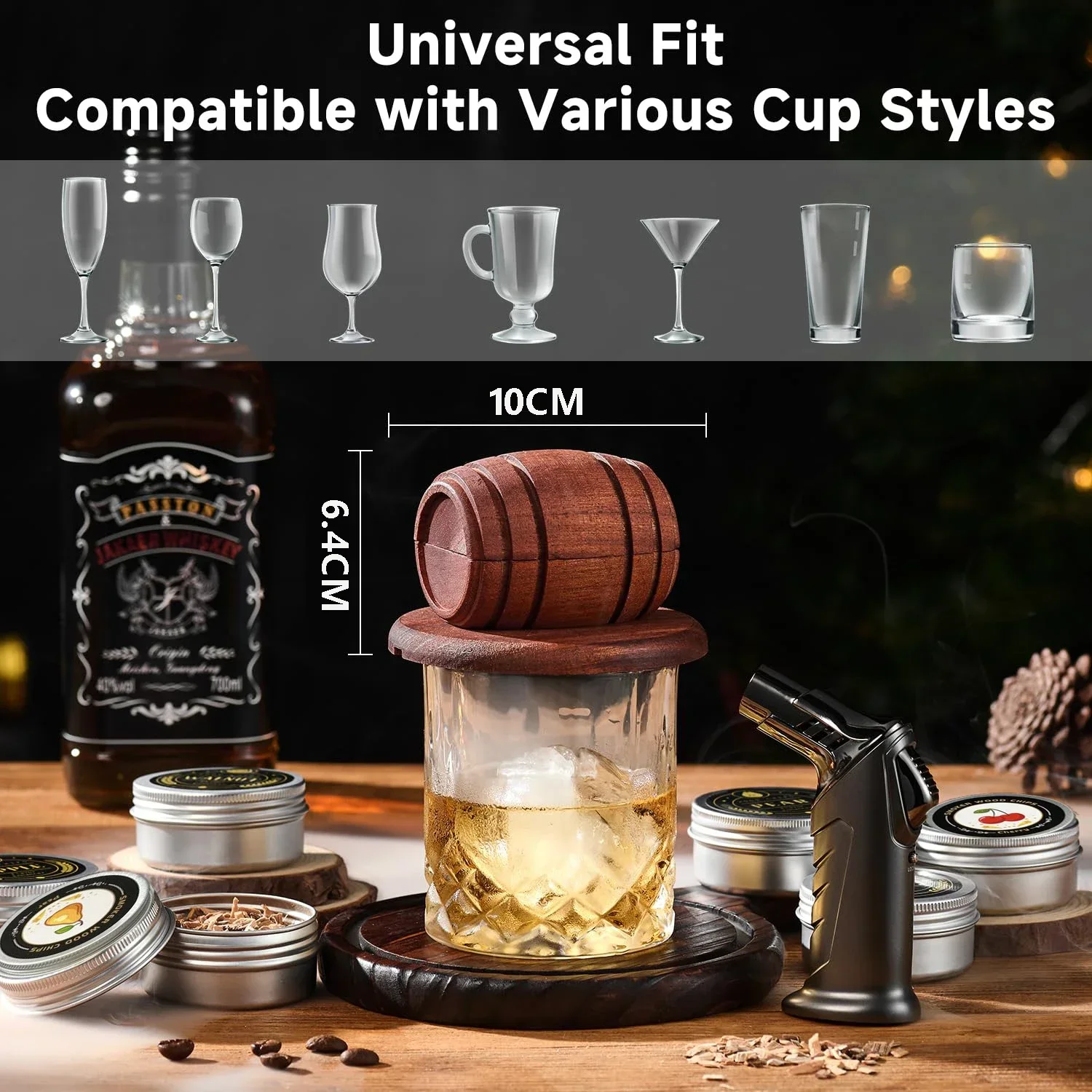 Whiskey Smoker Kit with Wood Chips-6 Flavors Old Fashioned Drink Smoker Infuser for Cocktails Birthday Bourbon for Gifts