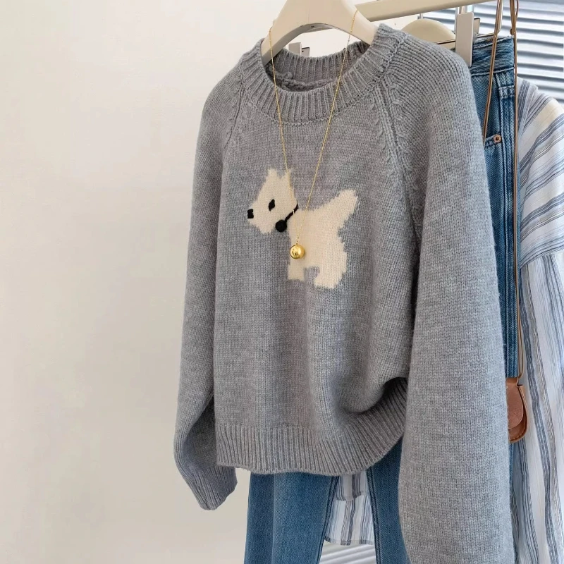 

Новый осенне-зимний свитер с круглым вырезом и длинными рукавами, женский модный элегантный свитер, повседневный пуловер, повседневный вязаный топ