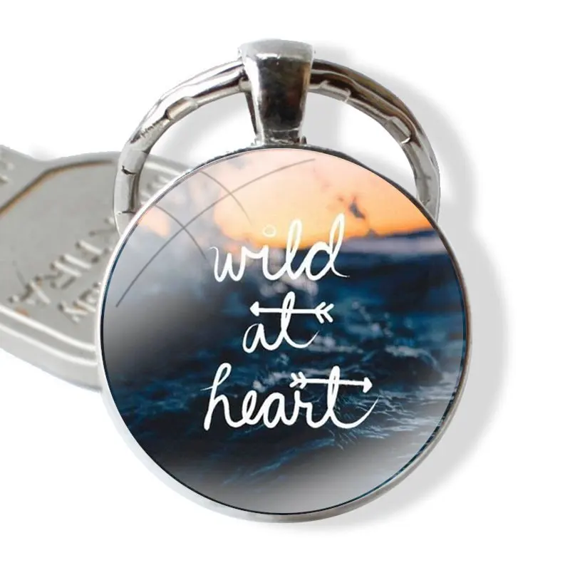 Travel mountain sea beach quotes Keychain Handmade Glass Cabochon Key Ring Holder Pendant Key Chains