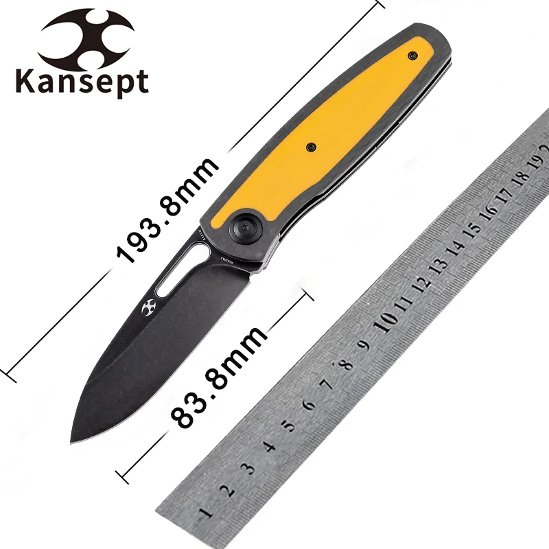 

Kansept Mato 3.3" Folding Knives K1050A3 Black Stonewashed CPM-S35VN Blade with Twill Carbon Fiber and Yellow G10 Handle for EDC